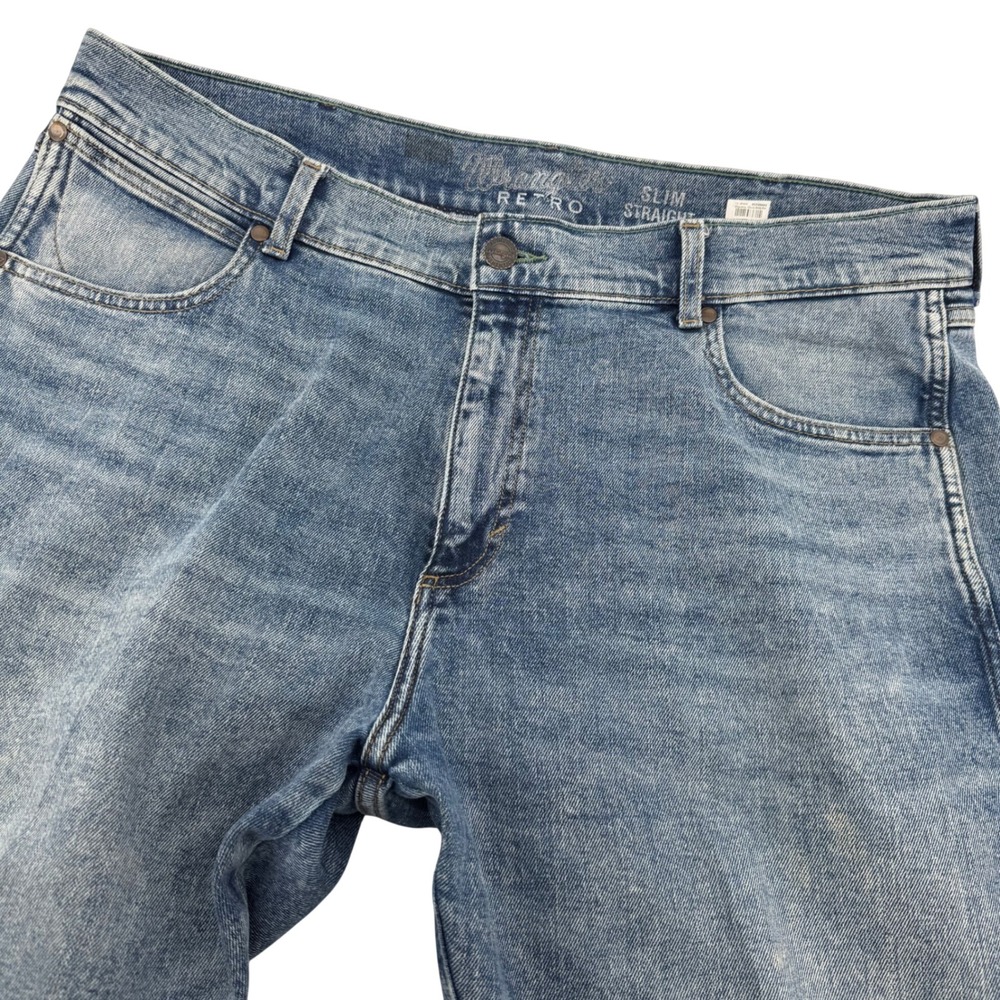 Wrangler Retro Jeans Mens 38x32 Blue Slim Straight Leg Stretch Medium Wash